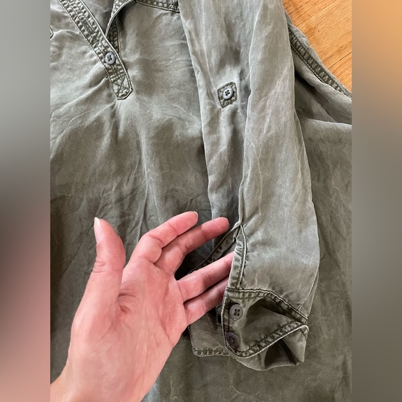 Express XS Shirt Dress Roll Tab Long Sleeves Faded Green Olive Distressed - Picture 6 of 10